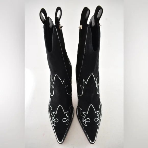 Christian Louboutin Santigag Strass 85 Black Suede Western Ankle Heel Boot 40 - Picture 11 of 16